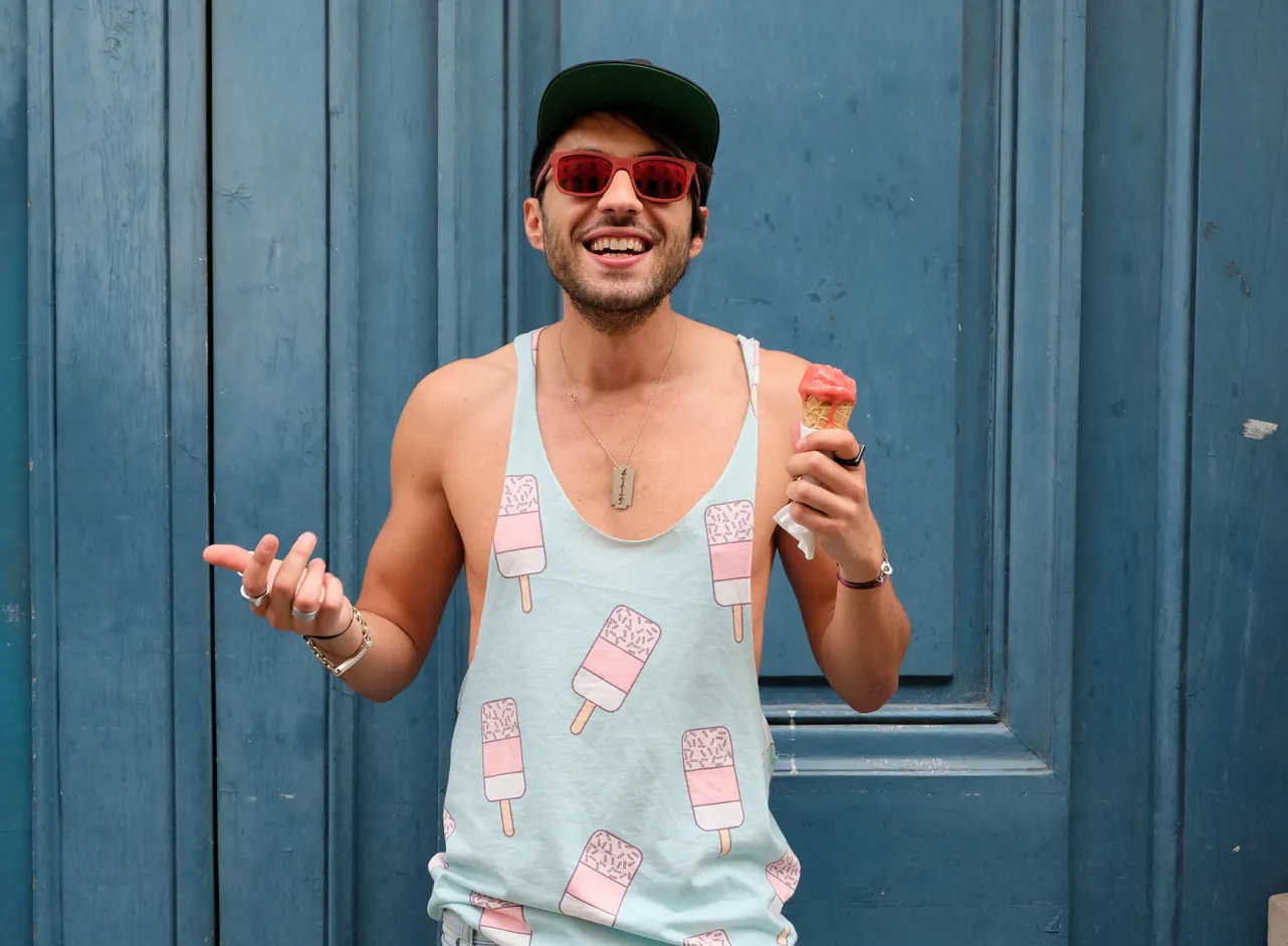 man with sunglasses and ice cream 